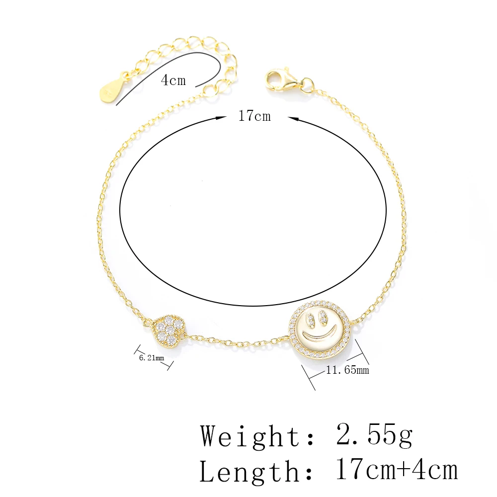 Hot Sale Zircon Stone laughter Emoticon Bling Bracelet 925 Sterling Silver Cute Happy Bracelet Jewelry