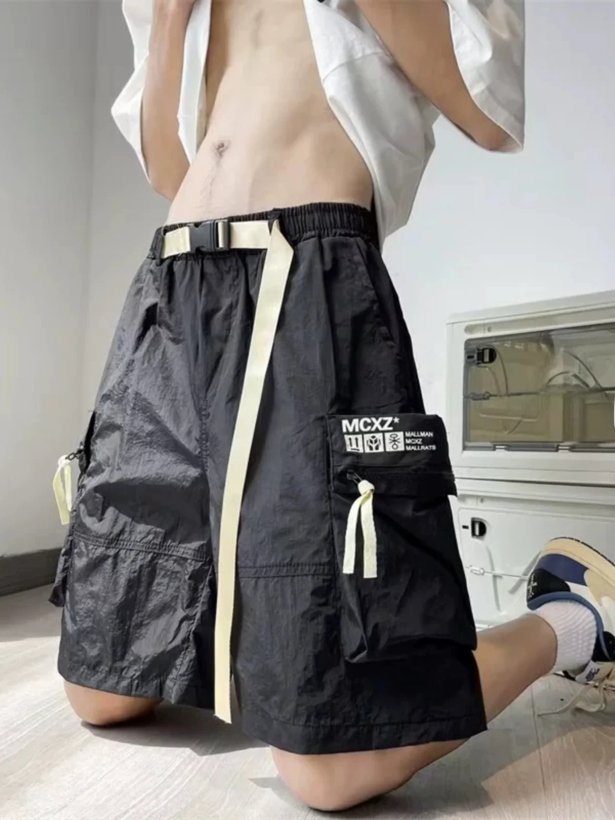 

American Sle Workwear orts Men's Summer Casual Cargo Pants with Belt Built-in mid Waist Straight Leg No Stretch