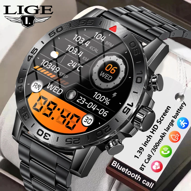 

LIGE New 1.39 inch HD Bluetooth Call Men's Smart Watch GPS Sports Track Fitness Watches Health Monitoring Waterproof SmartWatch