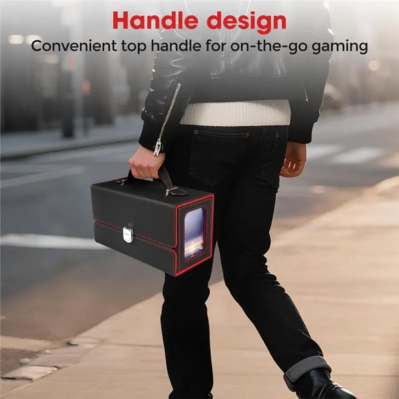 ABXE-Card Deck Box Magnetic Card Storage Box Top Side-Loading Deck Case Game Cards Box Red+Black