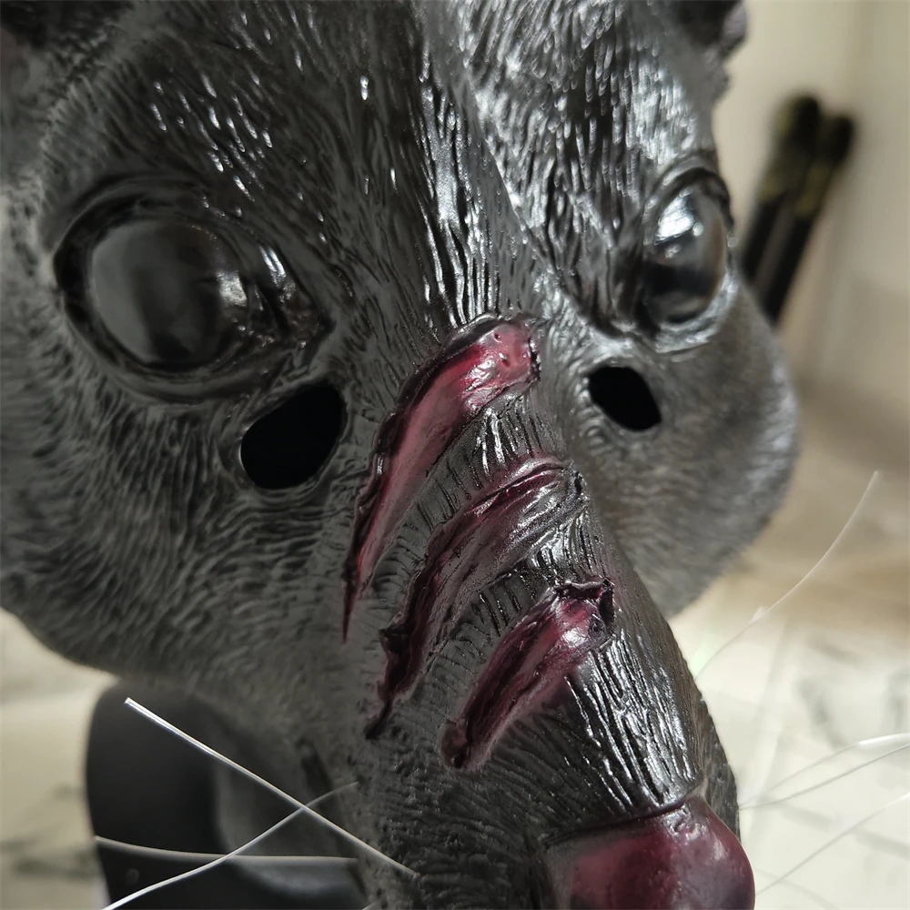 Mutant Rat Maska na całą głowę Halloween Movie Cosplay Kostium zwierzęcy Nakrycie głowy Straszna mysz Maska lateksowa z brodą Rekwizyty do dowcipów