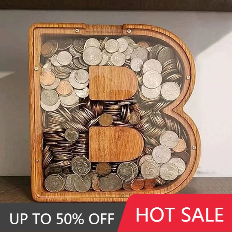 Wooden Letters Piggy Bank DIY Creativity Coin Banknotes Children's Money Box Funny Money Organizer Storage Box Home Decors