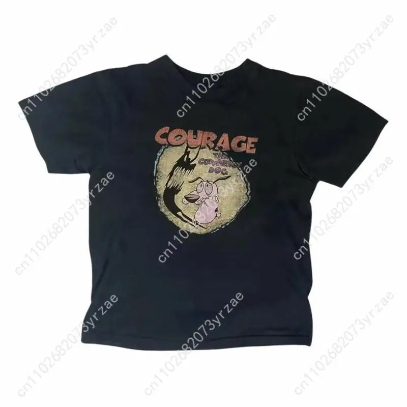 

Retro Tshirt Courage Dog Man Woman High Quality Vintage T Shirt Cotton Short Sleeves Fashion T-shirt Soft Breathable Tops