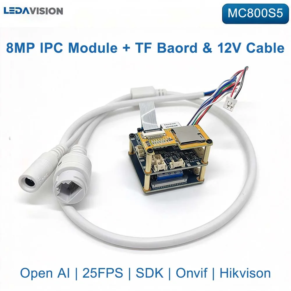 Sony IMX415+SSC378QE 8MP Open AI IP Camera Module with TF Storage Board & 12V Lan Cable Poe & PTZ Expansion CCTV PCB Board 800S5