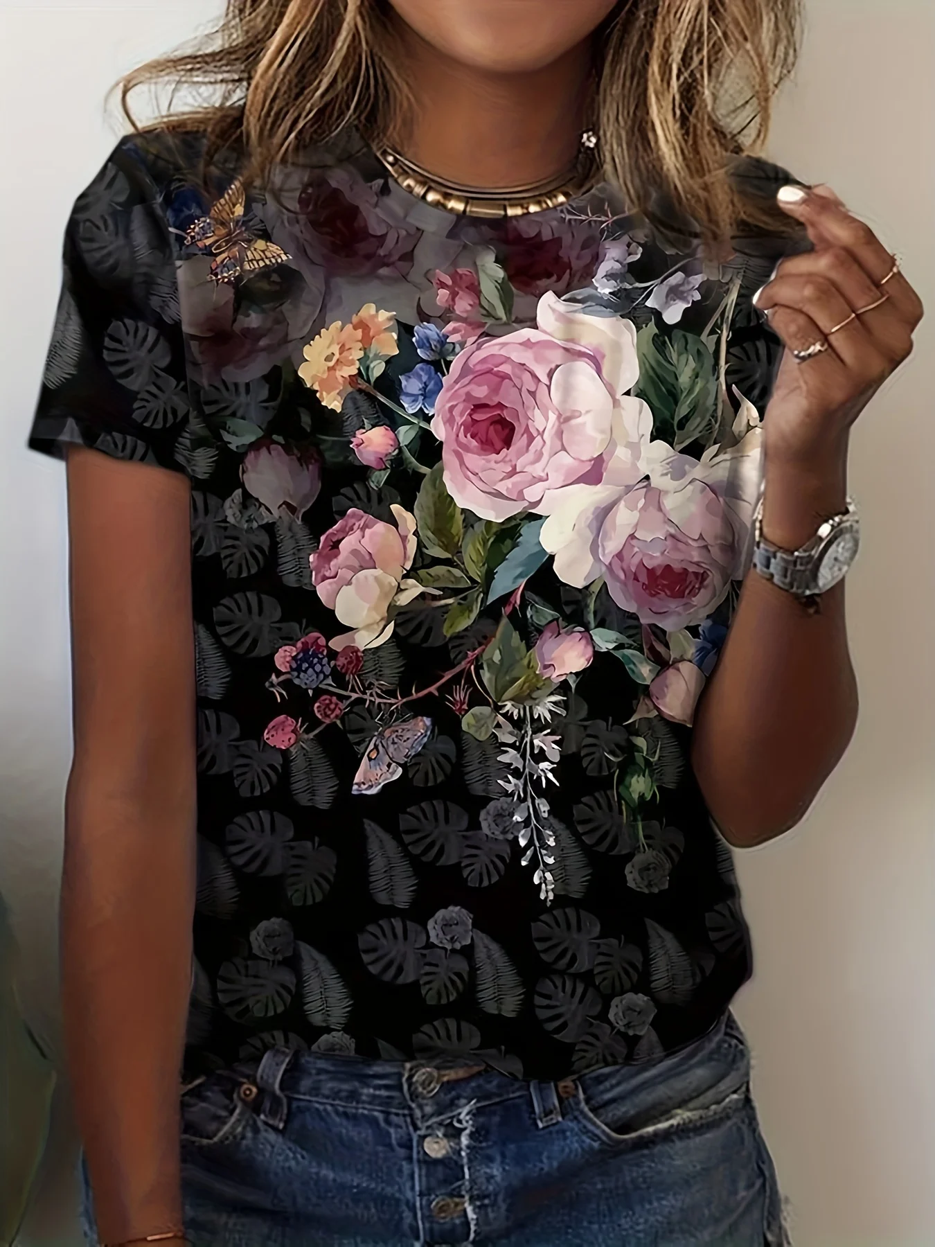 2024 Top Women Flower Printed Women's T-Shirt Oversized T-Shirt 3D Popular Clothes Women Clothing Short Sleeve Tees Blouse