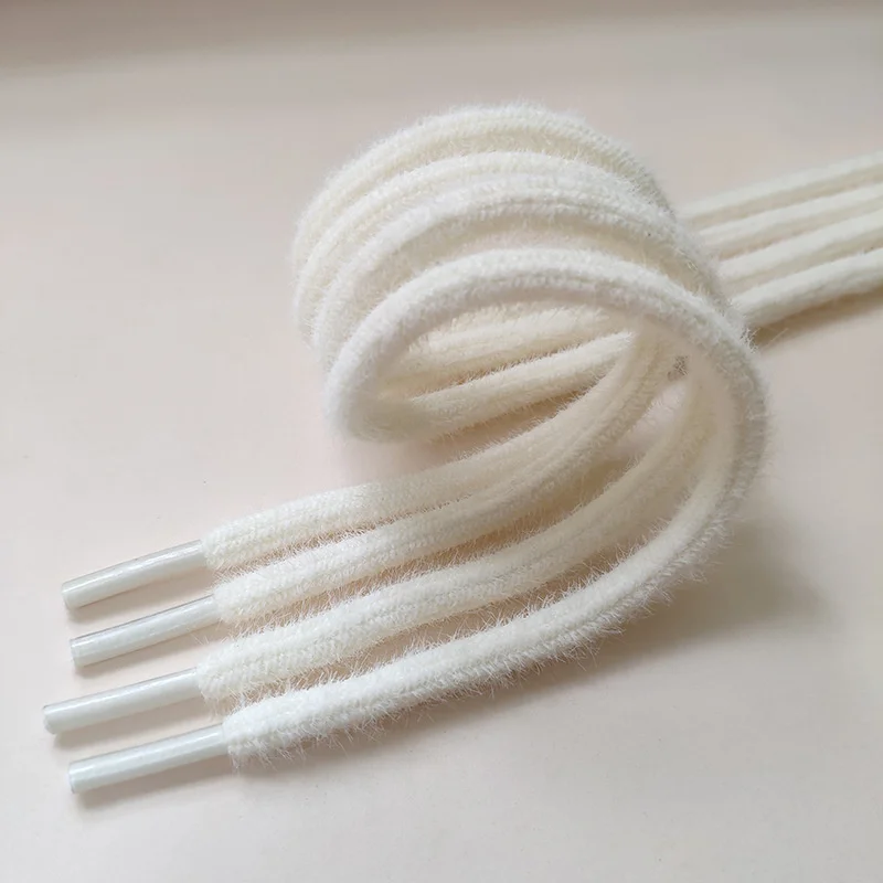 1 Paar 8 mm weiße, schwarze, haarige, weiche Schnürsenkel, 120/140 cm, runde High-Top-Low-Top-Schnürsenkel aus Segeltuch, Zubehör – Detail 9