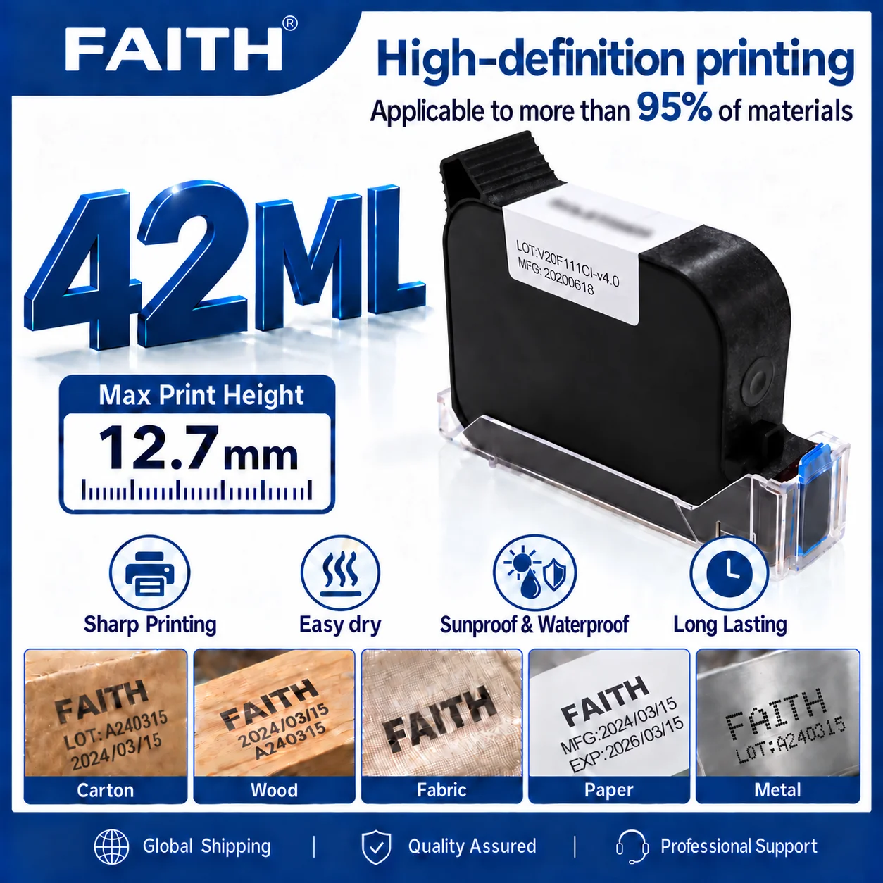 Faith  12.7 42ml Ink Cartridge for Handheld Inkjet Printer