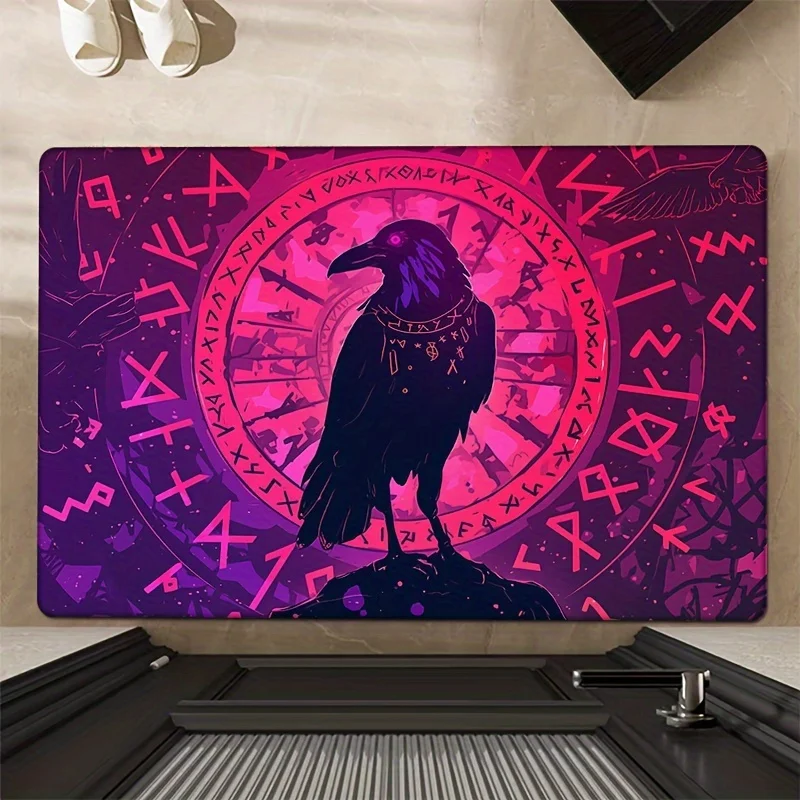 

Gothic Raven Print Doormat, Non-Slip Washable Polyester Mat with Medium Pile, Machine Made Comfort Floor Mat for Entry
