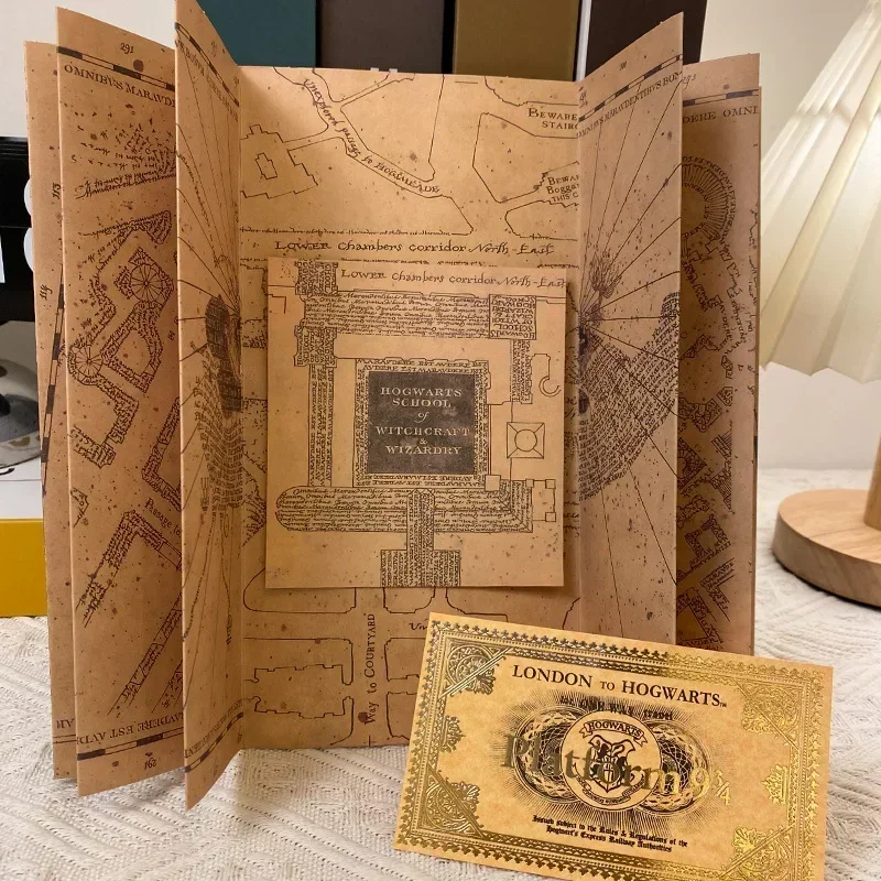 Harries Potters Hogwart School Ticket The Marauder's Map Wizard School Collection Quality Kraft Paper Golden Stamping Gifts