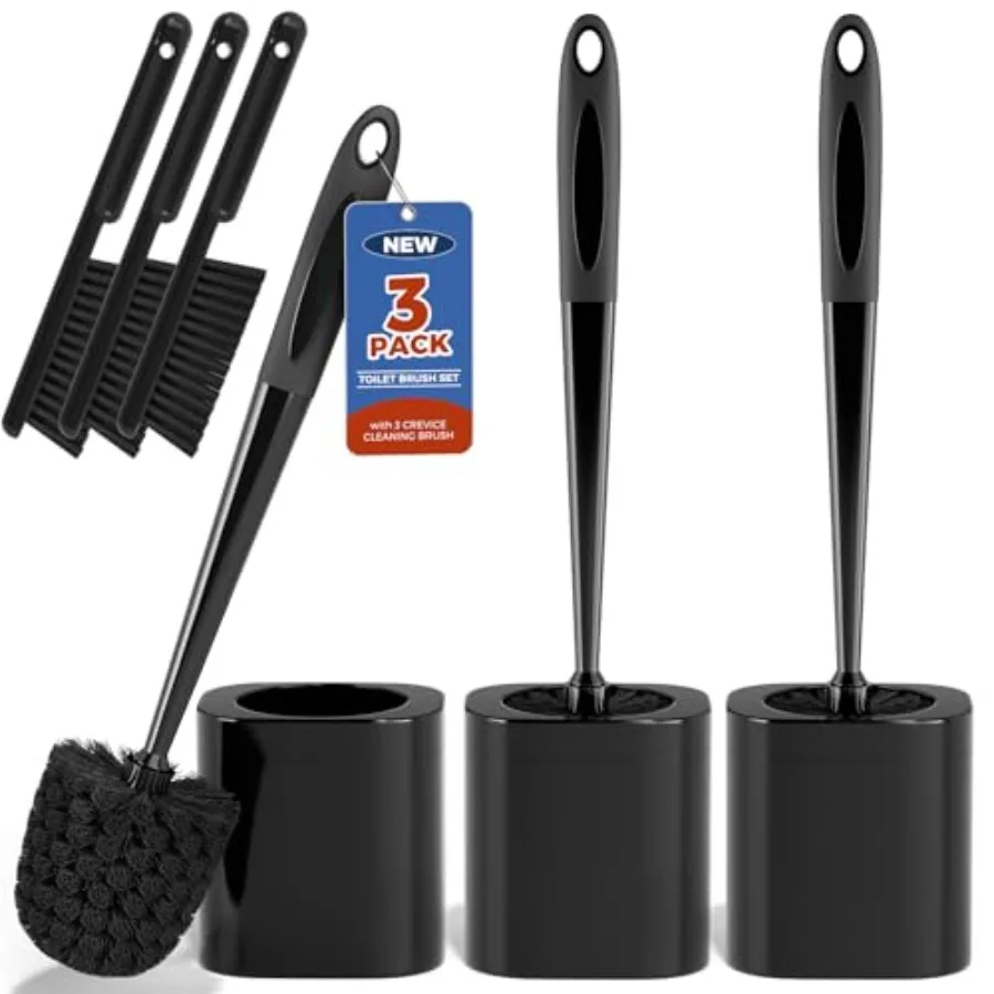 Toilet Brush, 3 Pack Toilet Brush and Holder Set Bathroom Accessories, Toilet Bowl Brush and Holder with 3 Crevice Brush for Ba