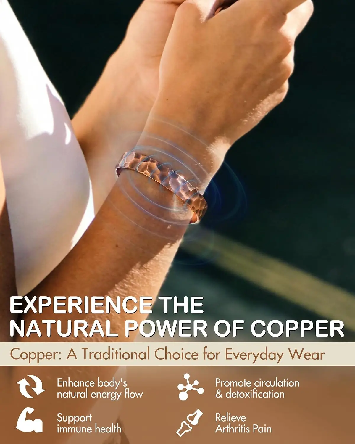 ARADOO Handmade Hammered Pure Copper Cuff Bangle Bracelets