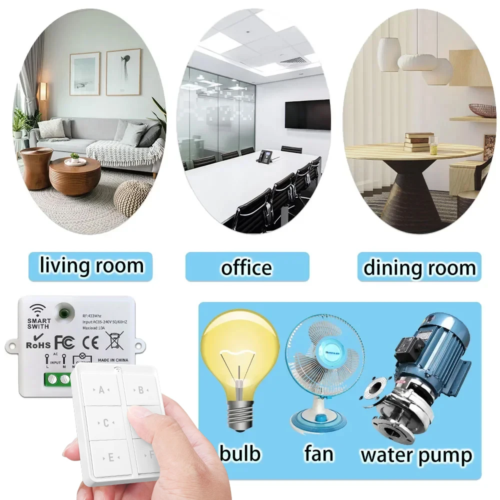 433MHz AC 110V 220V 10A Relay Receiver 86 Wireless Light Switch Magnetic Wall Switch Push Button for LED Home Improvement