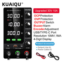 KUAIQU Upgraded SPS-C3010 DC Power Supply 30V 10A OCP OVP OUTPUT Swith Encoder Adjustment USB Type-C Quickly Charging 60V 120V