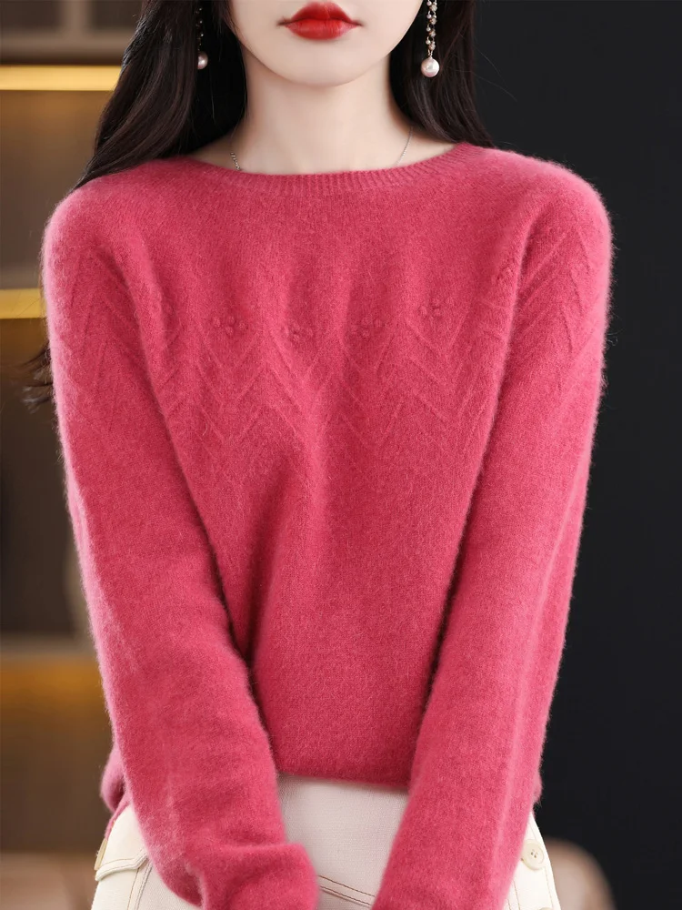 Autumn Winter Women’s O-neck Sweater Pullover 100% Merino Wool Knitwear Raglan Sleeve Comfortable Grace Vintage Clothing Tops
