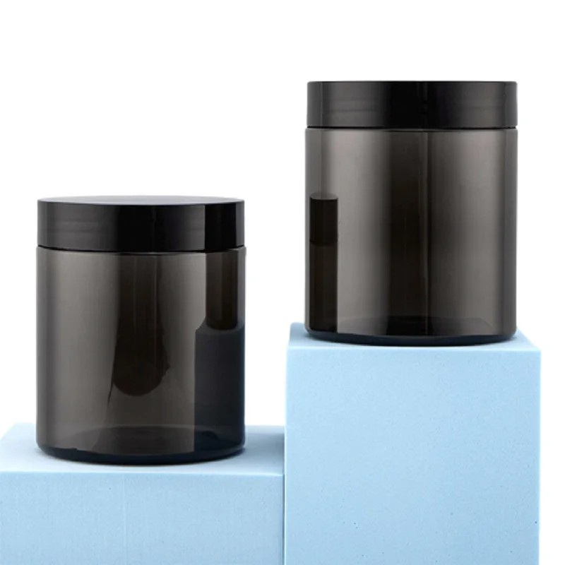 250ML PET Plastic Cream Jar Black Translucent Empty Makeup Facial Mask Jar Pots Travel Face Cream Cosmetic Container 20pcs