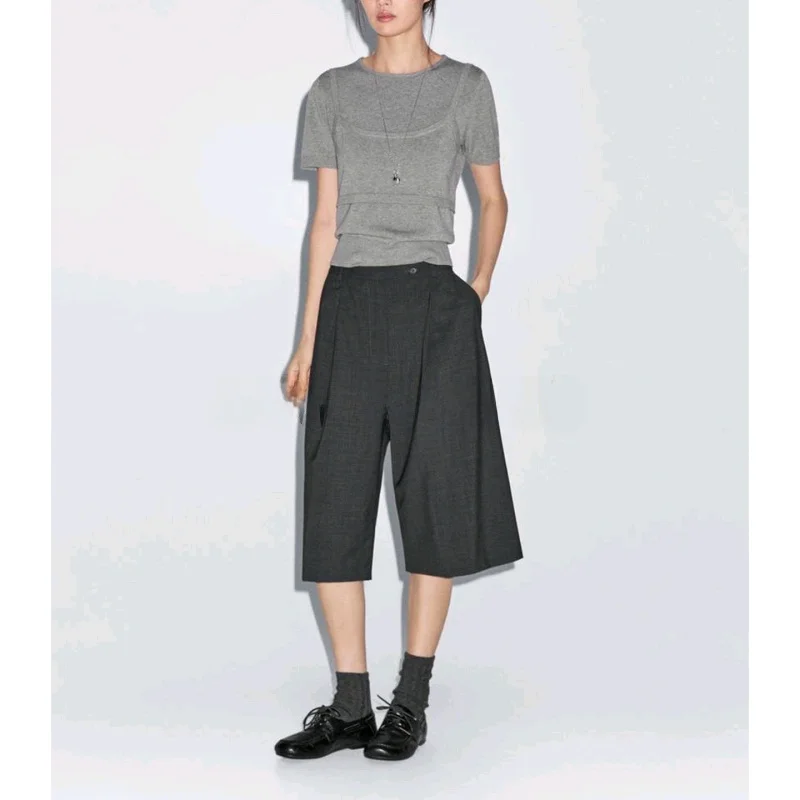 تي شيرت Lazy Sle Knitted ort Sve round Ne مع تصميم مضلع كاجوال Faion للسيدات مزيج من القطن والبوليستر الفاخر