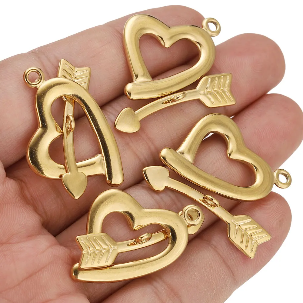 

5Sets Stainless Steel Big Heart Gold Toggle Clasp Connectors Parts for Bracelet Necklace OT Clasps DIY Jewelry Making Kit Craft