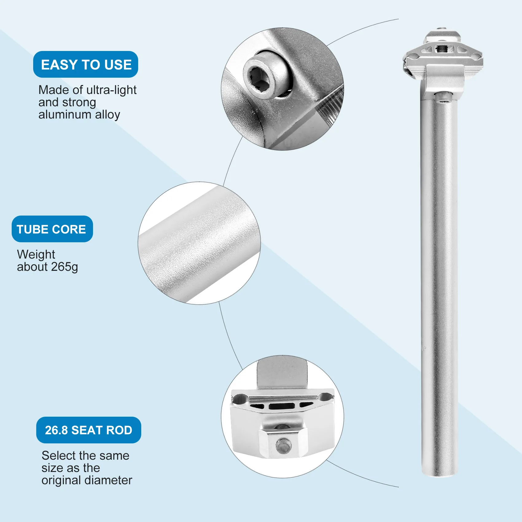 A26P دراجة مقعد 27.2 مللي متر سبائك الألومنيوم مقعد آخر مع ضبط المشبك ل الدراجة الجبلية MTB الطريق المسار 27.2X300mm ، فضي