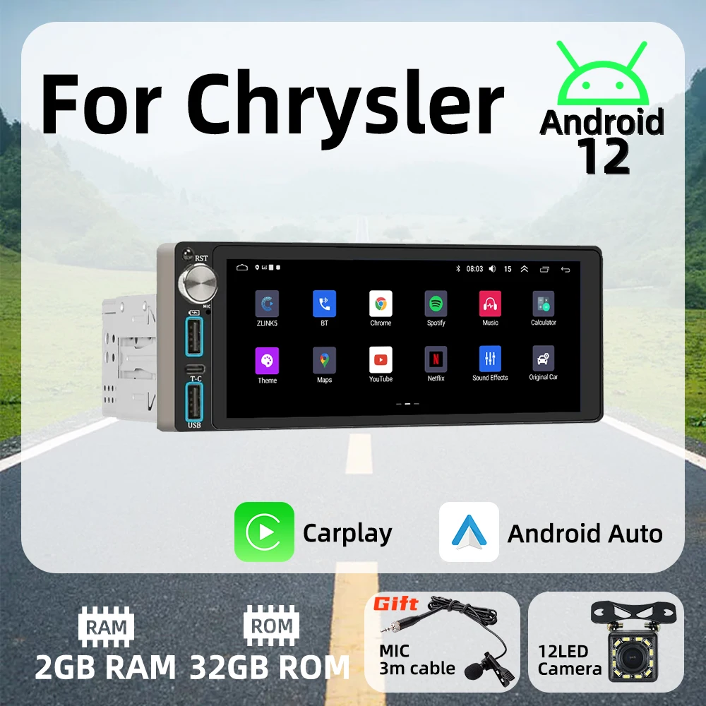 

Wireless Carplay Android Auto Autoradio 6.86" 1 Din Radio Android Car Multimedia for Chrysler Stereo Head Unit GPS Navigation