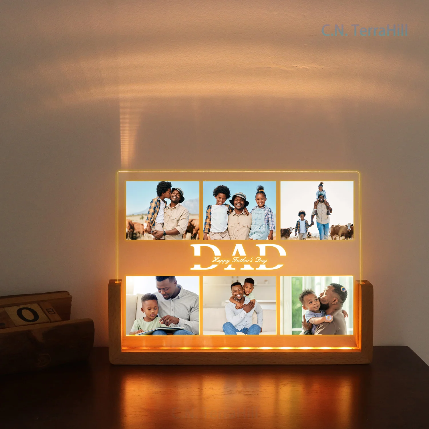 U-Shaped Acrylic Photo Frame Night Light Custom Name Picture Lamp for Mother's Day Father's Day Couple Memorial Gift