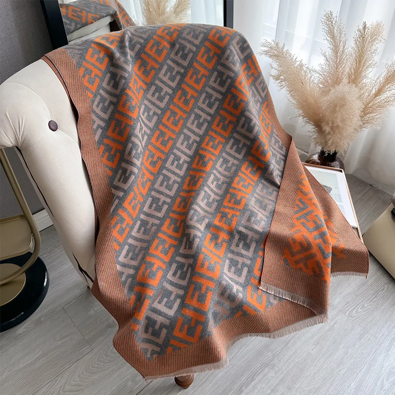 New Luxury Winter Letter Two-Sided Cashmere Jacquard Scarves High Quality Women Thicken Wrap Shawl Ladies Wool Pashmina Scarf