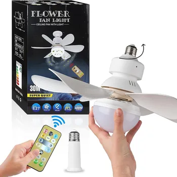 리모컨 디밍 LED 선풍기 조명, 천장, 거실, 침실, 주방, 가정용, 85-265V, E27, 30W, 40W, 42cm, 52cm 