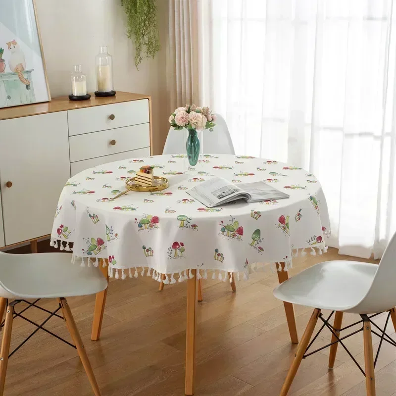 2024 Cartoon waterproof fabric fringe round table cloth book tablecloth end table cloth yellow