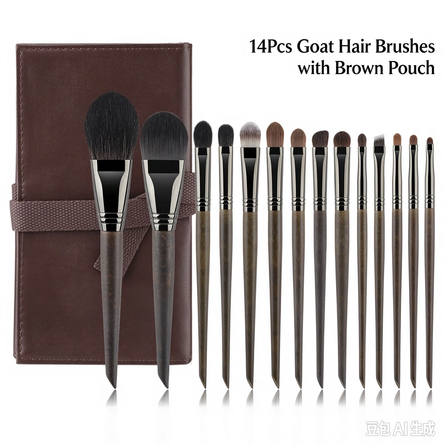 `14Pcs Makeup Brush Set Goat Animal Hair Solid Wood Handle Foundation Powder Eyeshadow Brushes Professional Cosmetic Beauty Make