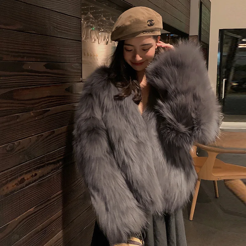 Damskie płaszcze z imitacji futra, unikalne, dwukolorowe, do biura, młodzieżowe, w stylu teddy-bear, wygodne, zapinane na zatrzaski, z wysokim kołnierzem, luźne, z golfem, modne.