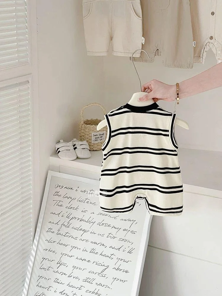 Adorable Summer Thin Baby Rer Vest Striped Svel Clothes for Infants Cute Faionable Ensemble Made of Rabbit Fur