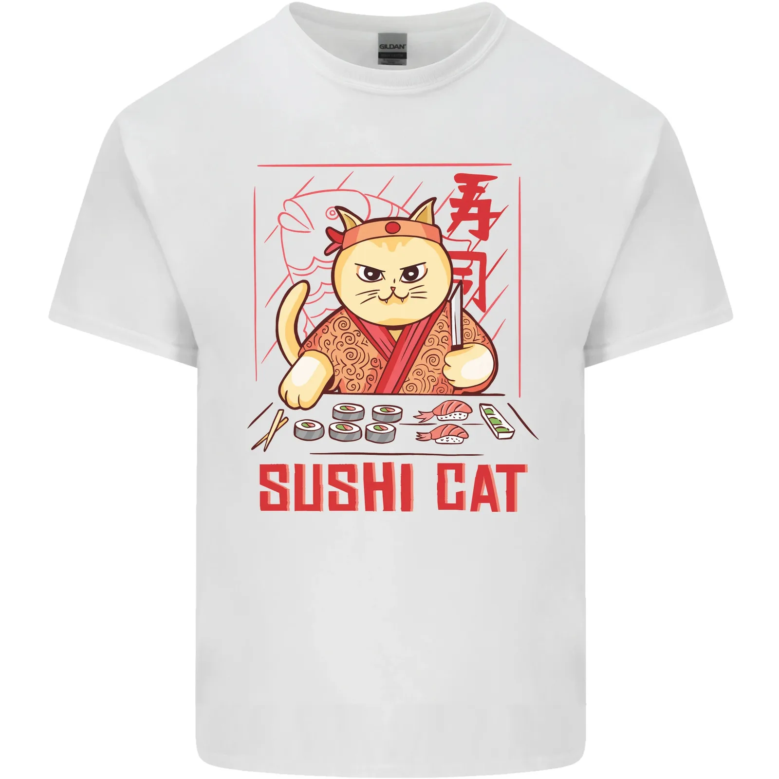 مضحك السوشي القط الغذاء الأسماك الشيف اليابان رجل القطن تي شيرت امرأة رجل الصيف موضة عادية الجرافيك تي شيرت الشارع الشهير بلايز المحملة