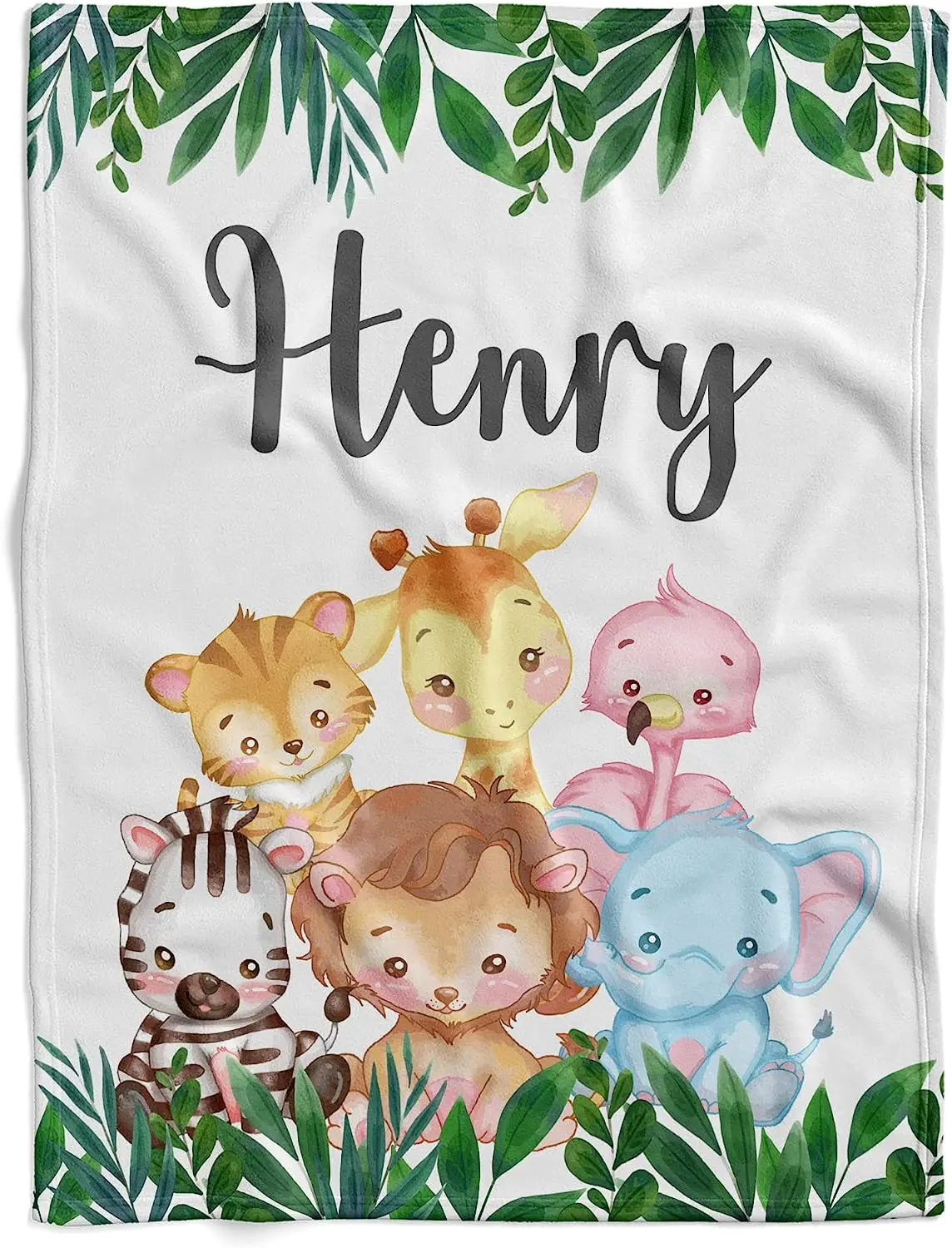 Personalized Safari Jungle Baby Blanket Greenery,Safari Animal Baby Blanket,Baby Boy Safari Nursery,Jungle Theme Baby