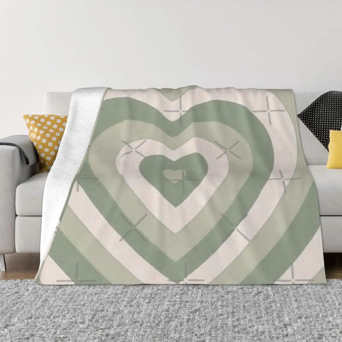 Sage Green Heart Quilt Bed Blanket Couple Blankets Winter Warm Blanket Throw Blanket