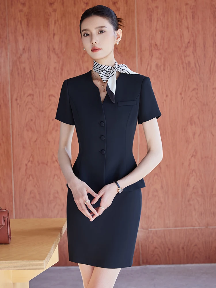 White Short Sleeve Suit Set Women's Professional Workwear Jewelry Store Guide Uniform Hotel Front Desk Staff Uniform