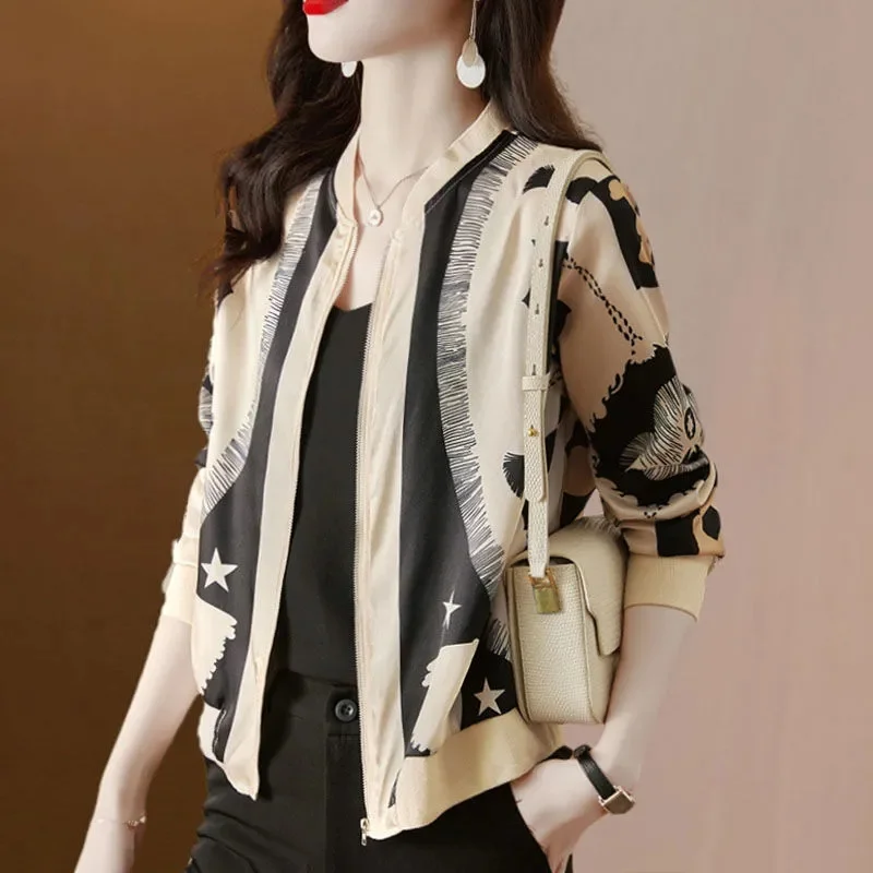 2023 Spring/Summer Silk Short Cardigan Overlay Small Coat Women Short Style Temperament Splicing Contrast Color Silk Satin Top