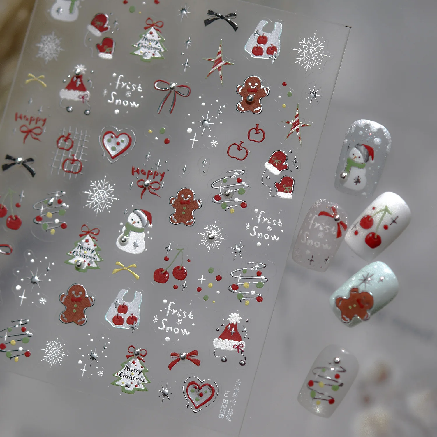 

1pc 5D Relief Nail Art Sticker Christmas Ringing Snowman Self Adhesive Nail Stickers 2026 New Year Decortions Nail Art Decals