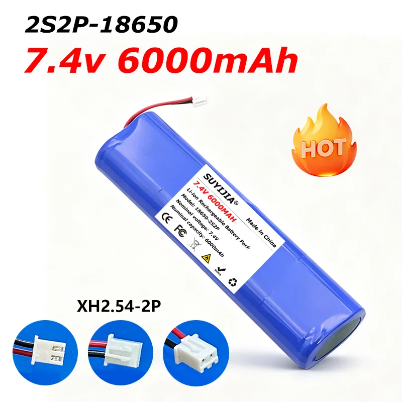 7.4V 6000mAh 2S2P 18650 rechargeable lithium battery pack with PCB suitable for bicycle headlights, small portable devices, etc.