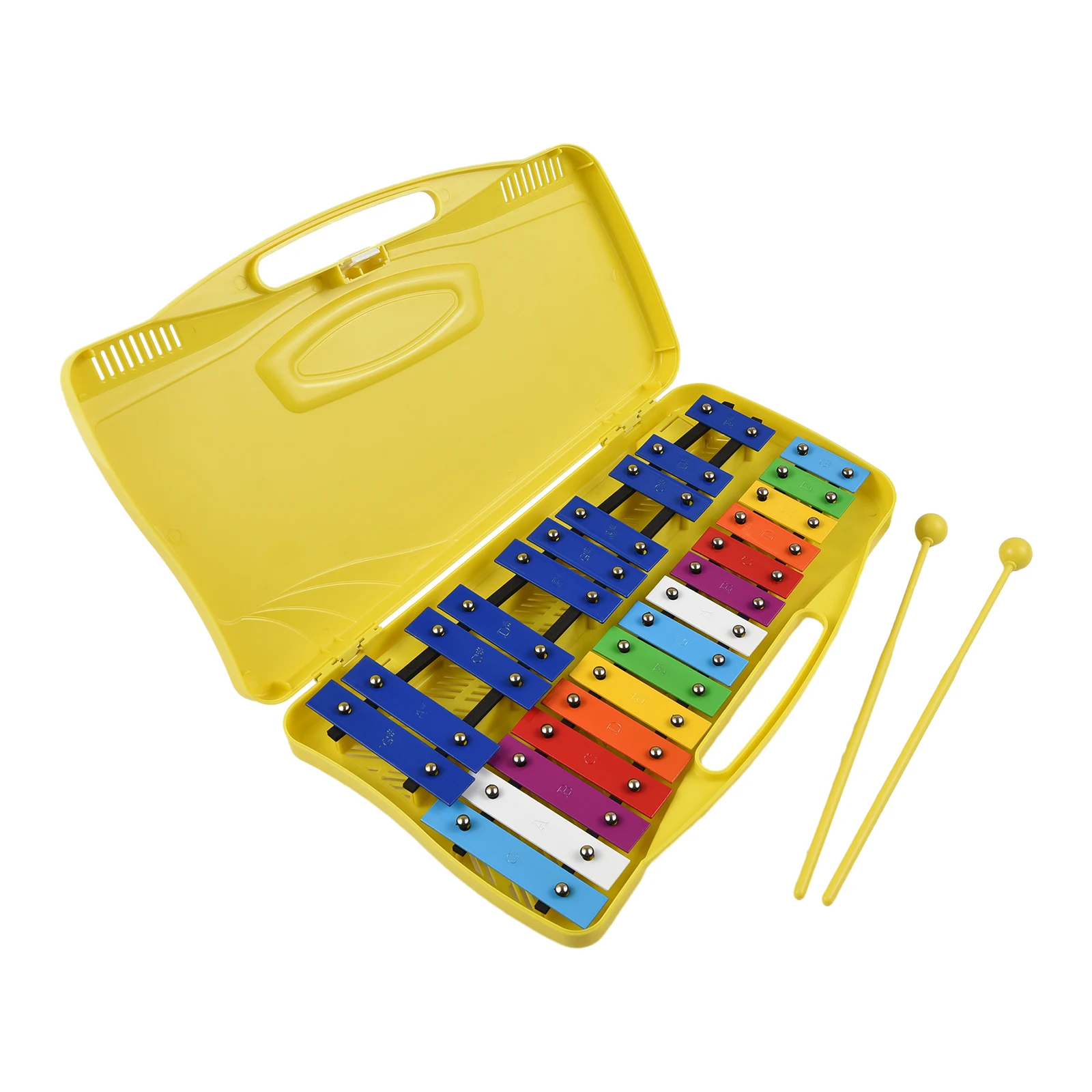 25 Notes Glockenspiel Xylophone Colorful Metal Keys Percussion Rhythm Musical Instrument with 2 Mallets Handheld Case Gift