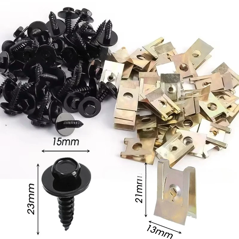 20/40Pcs Metal U‑Type Clips Cross Screws Washers For BMW E46 E90 E92 F10 Chassis Engine Guard Fender Bumper Repair Kit