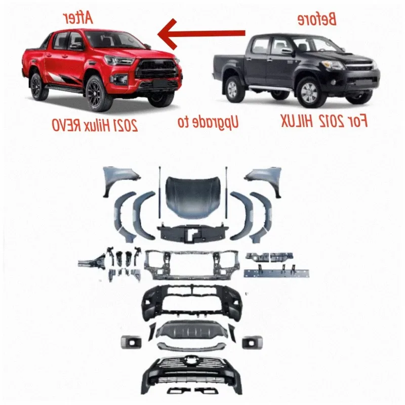 1 Set Conversion Facelift Body Kits for 2012 2013 2014 Hilux Upgrade to 2021 Hilux REVO Style With Headlights Bumper Hood Grill