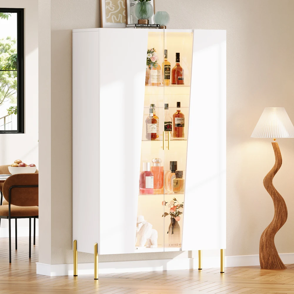 Vitrine en verre 72x40x145cm, porte en verre trempé asymétrique, 3 étagères en verre, poignée en métal, pieds en métal, meuble de rangement, vitrine, bibliothèque pour salon, salle à manger, chambre, entrée, décoration intérieure, meuble d'exposition.