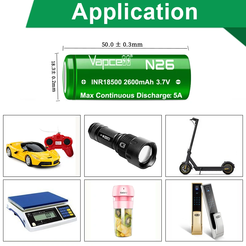 High Capacity Original Vapcell N26 INR 18500 Battery 2600mah 5A 3.7V VS N24 Cell Rechargeable Li-ion Battery For Camera Toys