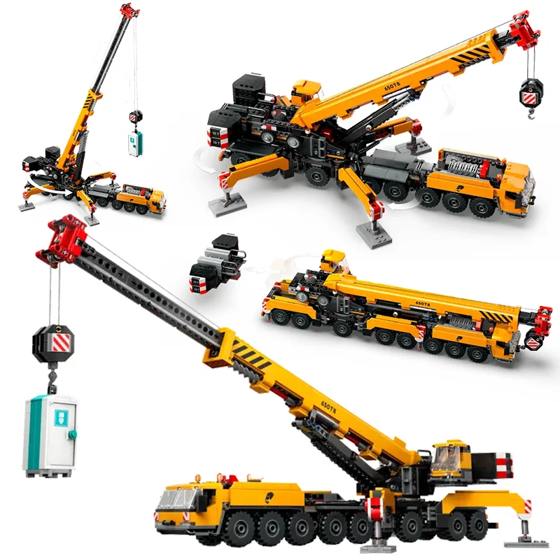 Compatible MOC Sets City Series Building Blocks Yellow Mobile Construction Crane Excavator Car Children's Toys Assembling Gift