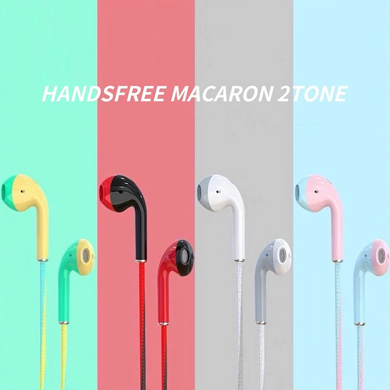 Two-color Spliced ​​flat In-ear Headphones Wired Music Call Headphones Macaron Color Mic Noise Reduction Headphones