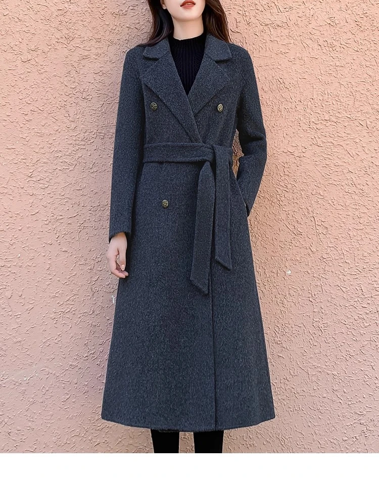 

New Autumn and Winter Women's Woolen Coat, Fashionable Commuting Dark Gray Suit Collar High-end Double-sided Cashmere Coat