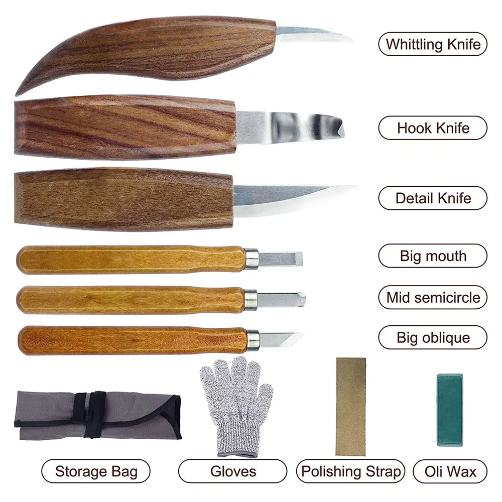 Wood Carving Chisel Cutter Set Sharp Woodworking Whittling Cutter Gouges Hand Tools for Carpenter DIY Wood Craft Beginner