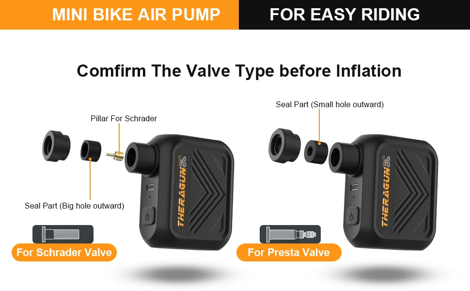 Mini Tragbare Elektrische Luftpumpe Wiederaufladbare Fahrradpumpe, Typ-C Fahrradzubehör für Schrader- und Presta-Reifen – Detail 3