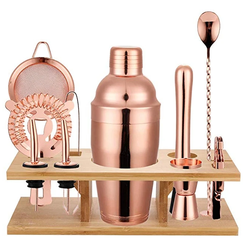 

11 Pcs 750ML Cocktail Shaker Y Shiny Stainless Steel British Cocktail Shaker Set Rose Gold Color