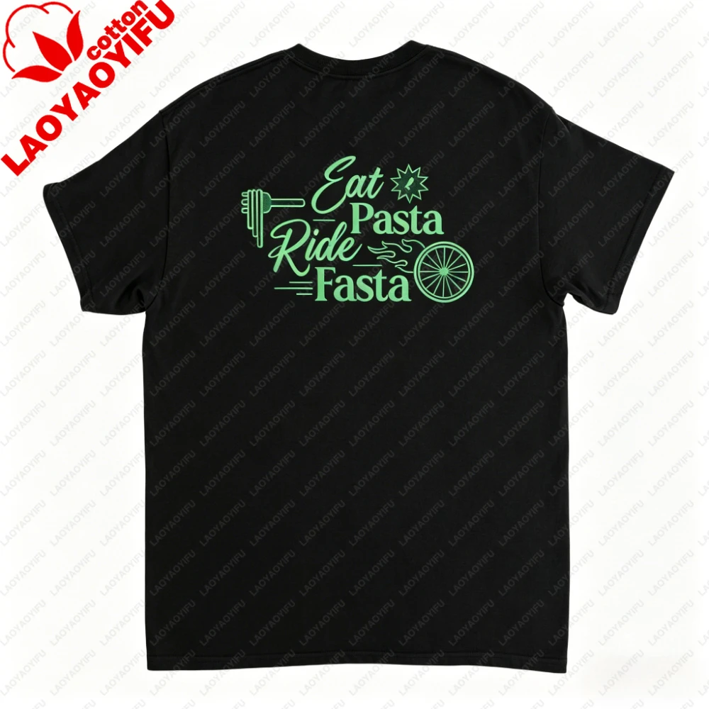 Weißes Rennrad-T-Shirt aus Baumwolle, Eat Pasta Ride Fasta, Radfahren, Triathlon, Trainingscamp, Ausdauersport, Grafik-T-Shirts, Herrenbekleidung