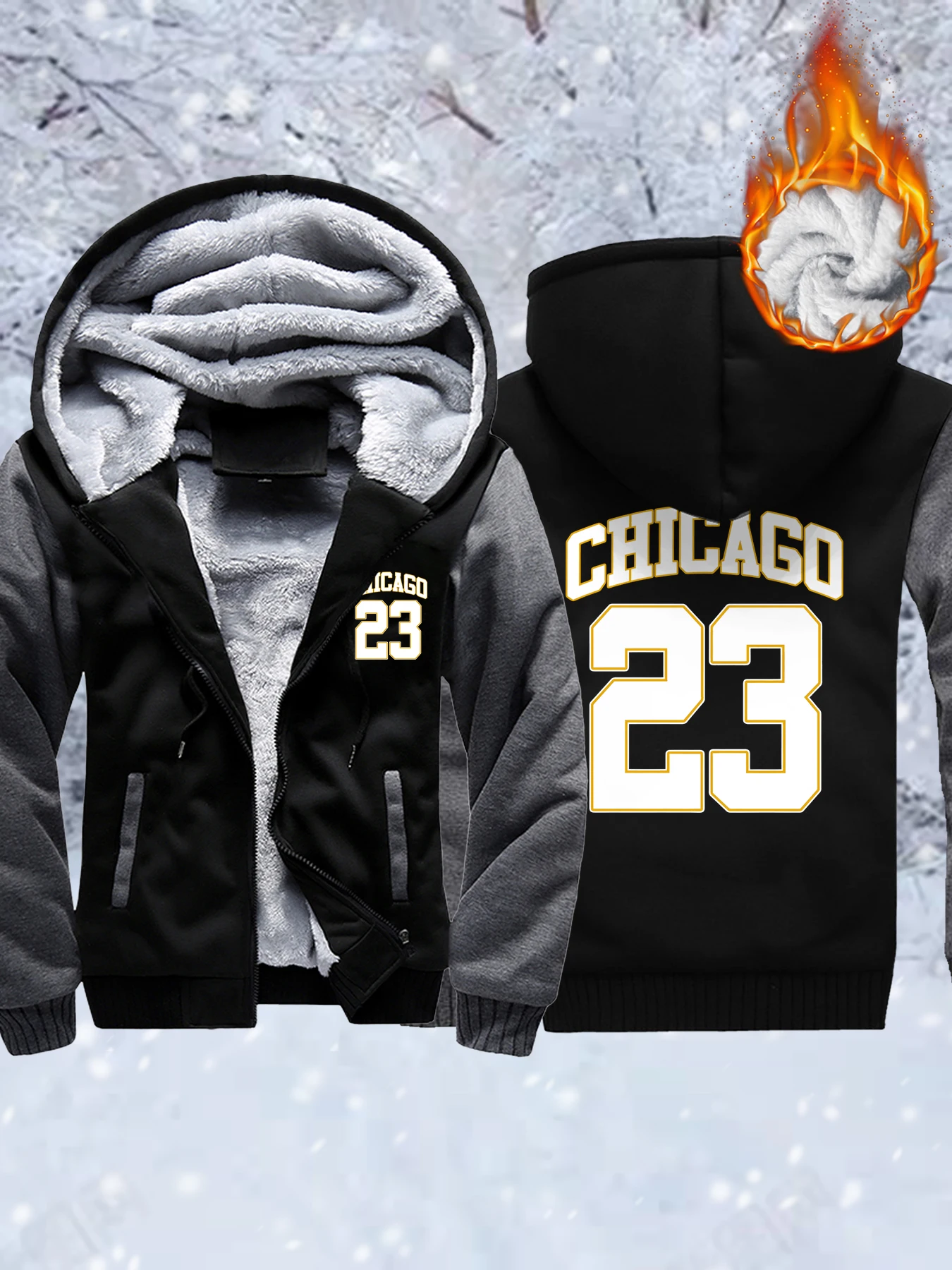 شيكاغو عدد 23 الطباعة رشاقته معاطف رجل الشتاء الصوف الشارع الشهير كل مباراة التمويه الستر المتضخم سستة هوديس #3